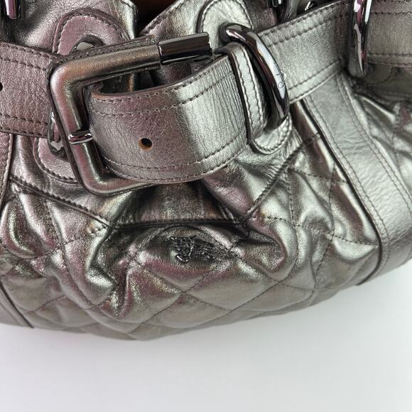BURBERRY Quilted Beaton Pewter Metallic Gray Shoulder Handle Hobo Bag - Picture 2 of 11